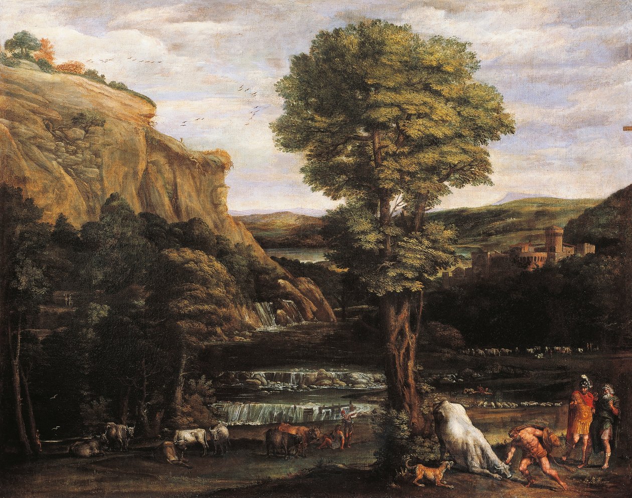 Landschaft mit Herkules im Kampf gegen Achelas, der sich in einen Stier verwandelt hat von Domenichino (1581 1641)