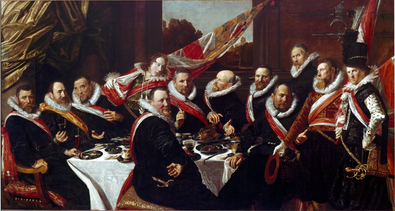 Das Bankett der Offiziere des Bogenschützenkorps von St. Georg von Haarlem. Gemälde von Franz Hals (ca. 1580-1666) 1616. Dim. 170 x120 cm Haarlem, Frans Hals Museum, Holland von Frans Hals
