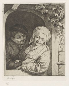 Bauer und Bäuerin als Liebespaar in der Türöffnung