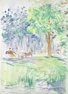 Pferd und Kutsche auf einem Waldweg, nach 1883