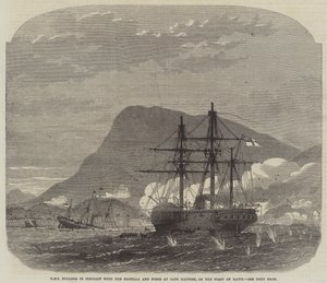 HMS Bulldog im Konflikt mit der Flottille und den Forts am Kap Haytien, an der Küste von Haiti