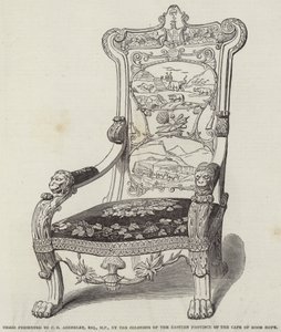 Stuhl, überreicht an C. B. Adderley, Esquire, MP, von den Kolonisten der östlichen Provinz des Kaps der Guten Hoffnung (Stich)