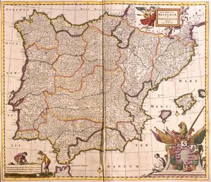 Karte der Iberischen Halbinsel, Spanien und Portugal von Frederick de Wit