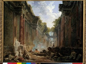 Imaginäre Ansicht der Grande Galerie des Louvre in Ruinen. Gemälde von Hubert Robert (1733-1808) 18. Jahrhundert