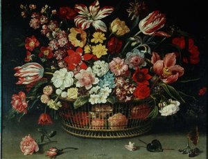 Ein Korb mit Blumen