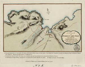 Ein Plan der Fishguard Bay, in der die Franzosen 1200 Mann am 22. Februar 1797 landeten und sich am 24. Lord Cawdor ergaben