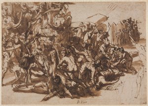 Poros, angegriffen von der makedonischen Armee (recto), Skizzen von Tieren (verso), um 1545-1547