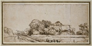 Bauerngebäude an einer Straße von Rembrandt van Rijn