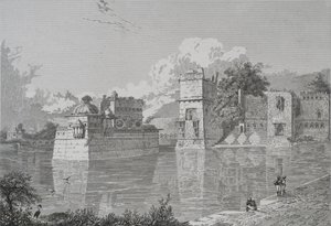 Palast von Ranee Bheem und Pudmundi in Cheetore (Chitor, Udaipur-Staat) (Gravur)