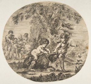 Ein Kind und ein Satyrkind spielen mit einer Ziege, ca. 1657