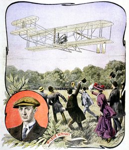 Wilbur Wrights erster Flug in Europa auf der Rennbahn Hanaudieres bei Le Mans, Frankreich, 1908