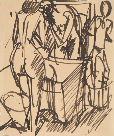 Akt mit Spiegel, vor einem Waschbecken stehend, 1908-1910 von Ernst Ludwig Kirchner