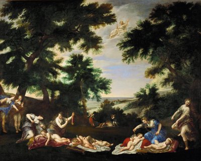 Liebesgötter von den Nymphen der Diana entwaffnet von Francesco Albani